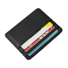 Black Leather Slim Minimalist Wallet for Men Thin ID Credit Card Holder Wallet