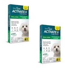2 Pack TevraPet Activate II Flea & Tick Prevention Small Dogs 4-10 lbs 4 doses