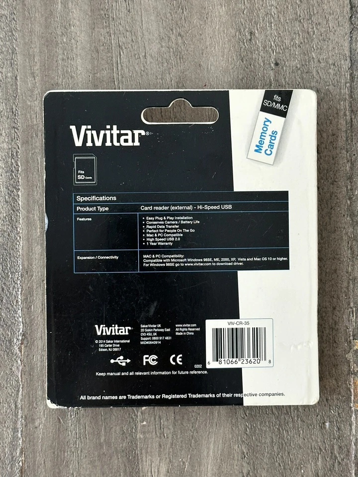 Genuine Vivitar Secure Digital SD Memory Card Reader/Writer VIV-CR-35 - Plug N P - Image 2 of 2