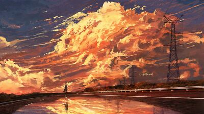 Anime artwork illustration 2d digital art landscape sky Playmat Gaming Mat Desk
