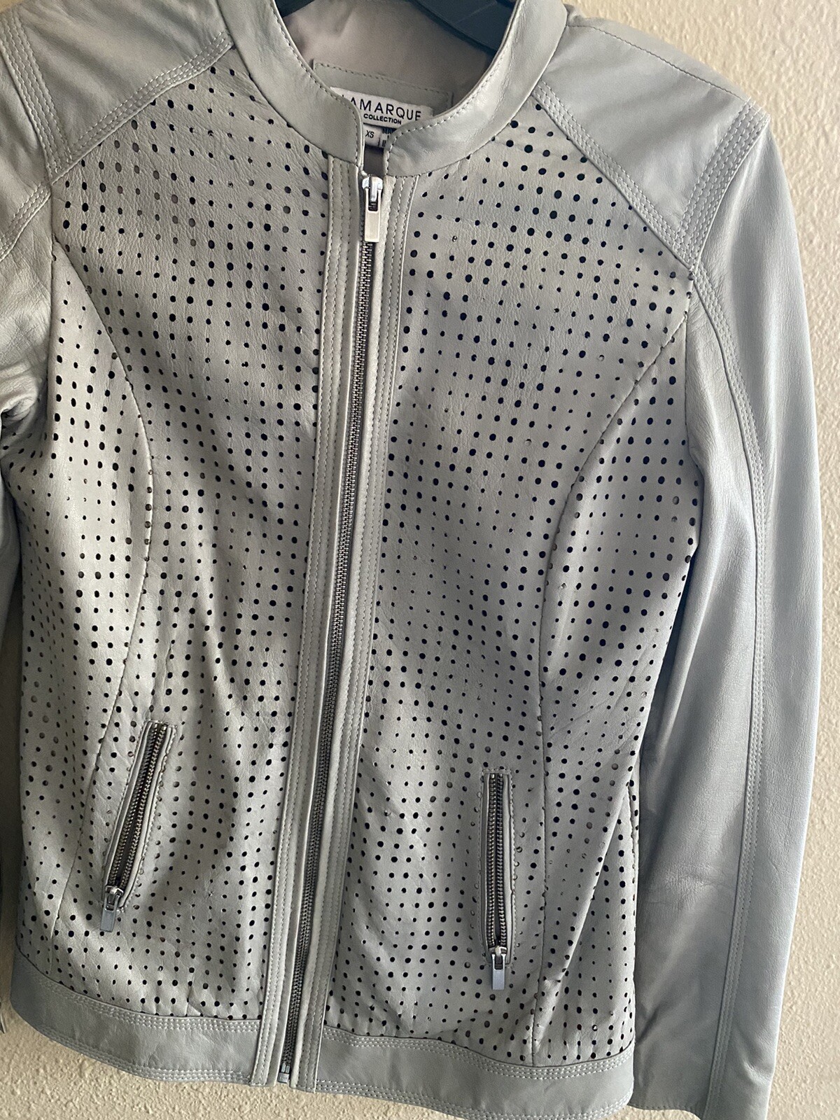 La Marque Genuine grey leather jacket Size XS Lambs … Gem