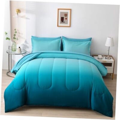  7 Pieces Teal Comforter Set Lightweight Gradient Teal Green King Light Teal