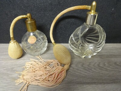 2 Vintage Parfum Flakons Pump Royal Albert 4'' Cristal Frankreich 5'' Glas Kristall ?