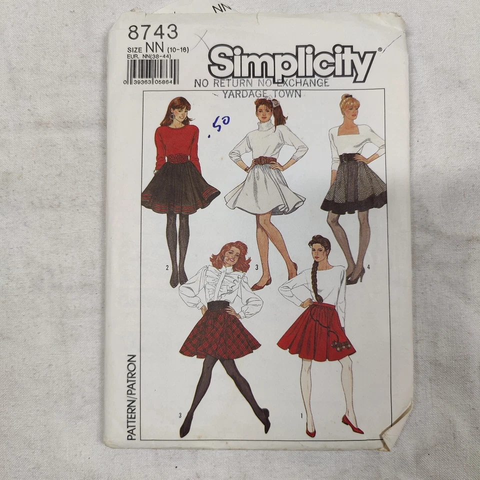 1988 Simplicity Sewing Pattern 8743 Circle Skirt Adult Womens Size 10-16 Uncut - Image 3 of 4