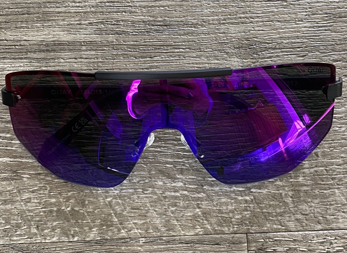 QUAY On The Edge Sunglasses Matte Black Frame Purple Rainbow Shield Lens Unisex Quay Australia On The Edge Gradient Shield Sunglasses  main image 2