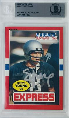 STEVE YOUNG SIGNED 1985 TOPPS USFL ROOKIE RC CARD SAN FRANCISCO 49ERS BAS SLAB 7