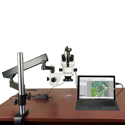 3.5X-90X Zoom Stereo Microscope +3MP Camera +144 LED Light on Articulating Stand
