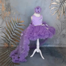 Puffy Girl Dress Baby Dress Train Flower Girl Dress Bow Kid's Child Communion