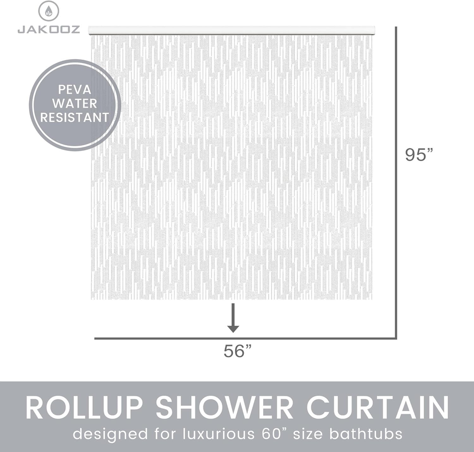 Rollup Shower Curtain for Bathroom. Waterproof, 100 PEVA, Heavy Duty