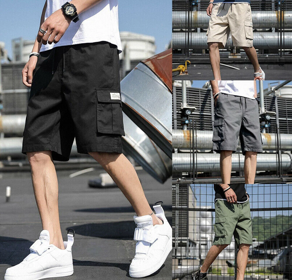 Men Casual Fashion Chino Cargo Shorts Pants Multi Pockets Summer Beach  Trousers