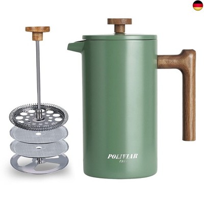 Poliviar French Press Kaffeebereiter 1 Liter/8 Tassen, Doppelwandige Isolierte