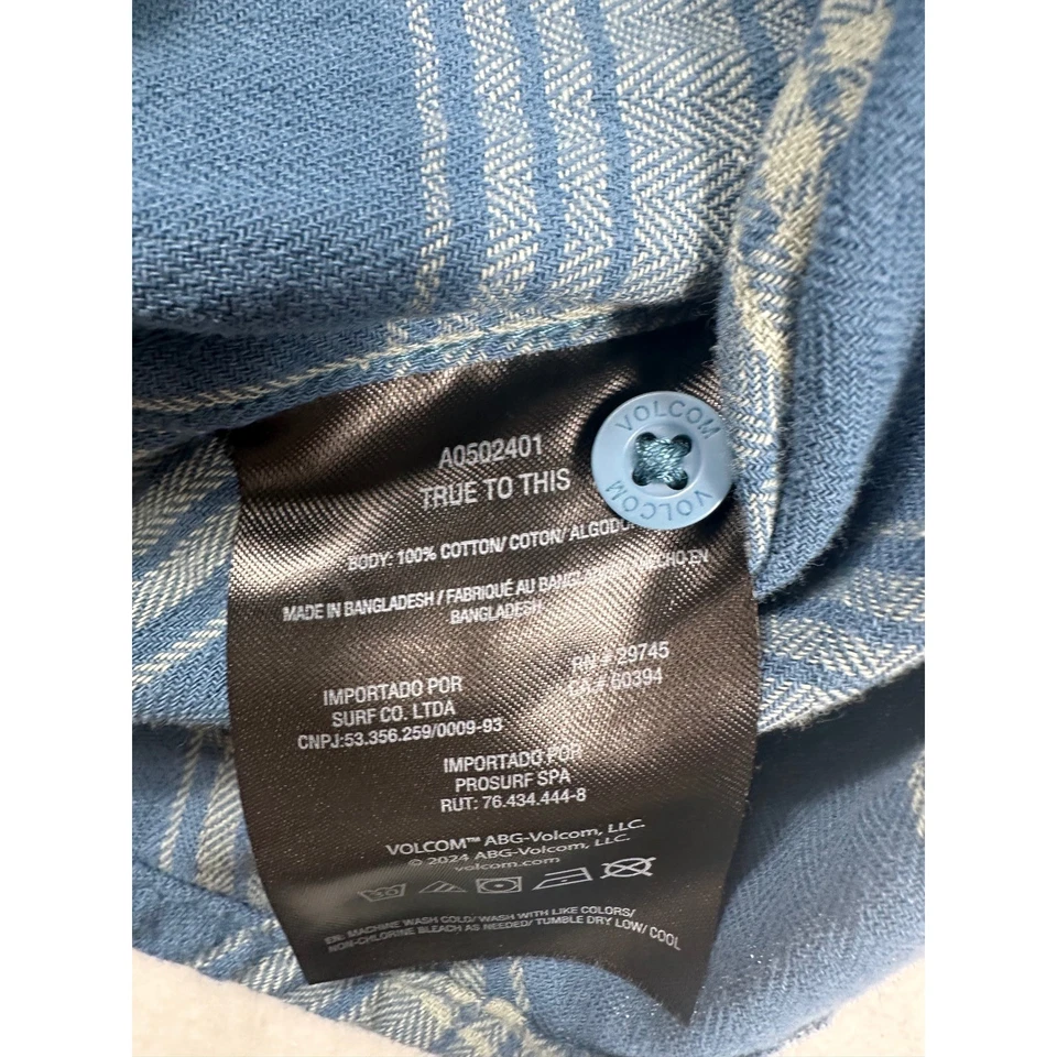 Volcom Mens Flannel Shirt Blue Plaid Long Sleeve Casual Button Down Size M - Image 3 of 4