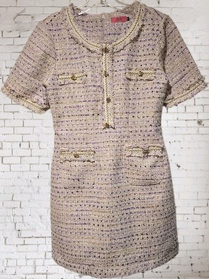 Tweed Dress SMALL Purple & Silver Ruby Company Fully Lined Zip Back Classic