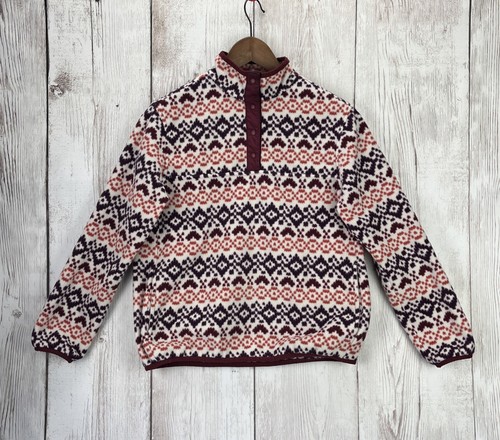 Lands' End Women's Small 6-8 Maroon Heritage Fleece Snap Neck Pullover Top GC