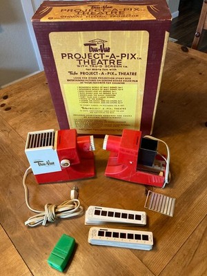1965 Tru-Vue Project-A-Pix projector, box, single viewer, 57 Sawyer Story Cards
