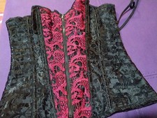 Spirit Halloween Bustier Black and Red Vamp Goth Corset Floral Lingerie Size L