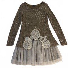 Ryu Ruffle Knit Dress size S Crochet Flowers Anthropologie Tulle Boho Whimsy