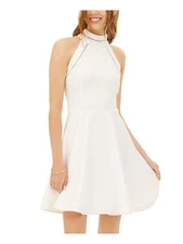 B DARLIN Womens Ivory Lattice Sleeveless Mini Fit + Flare Dress 34