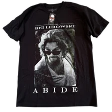 The Big Lebowski The Dude Abide Graphic T-Shirt Men Size Medium Black