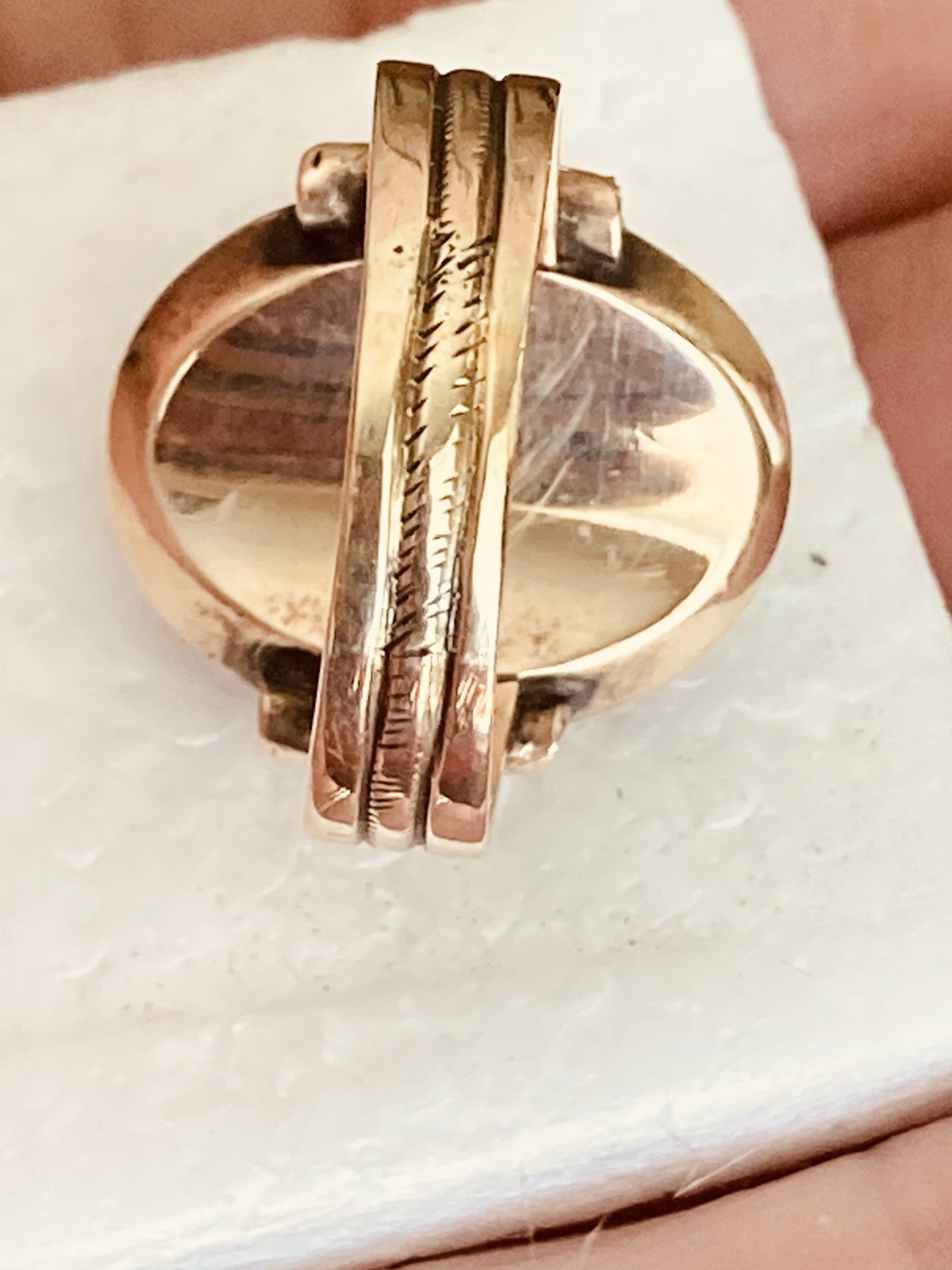 Antique Victorian 14K R Gold Men's Ring Black Whitby Jet “Minerva “Cameo Size 10