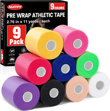 9 Pack Pre Wrap Tape, 9 Colors 2.76 Inch X 11 Yards Prewrap Athletic Tape for Ha