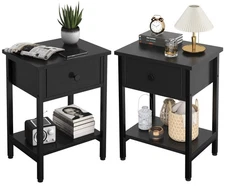 Nightstands Set of 2 with Drawers, Bedside Table Set of 2 with Storage Shelf,...