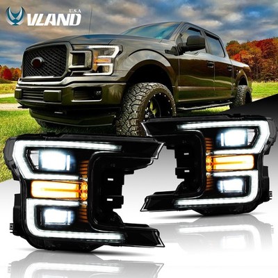 VLAND Black LED Headlights w/Sequential Indicator For 2018 2019 2020 Ford F-150