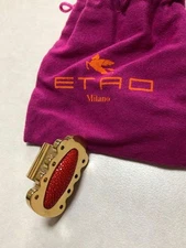 Etro Gold Red Silk Scarf Ring Womens Gift Jewelry 4.3cm x 2.3cm Used