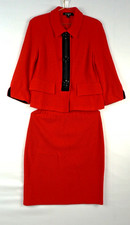 ST JOHN WOMEN KNIT SUIT WOOL RED BLAZER SIZE 8 AND SKIRT SIZE 4