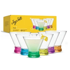 Joy Jolt Set of Six Hue Colored Stemless Martini Glasses Lead-Free 7.5 oz NEW