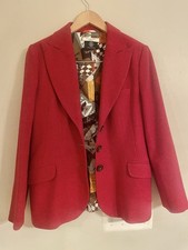 Vtg S nia Bogner 100 Virgin Wool Red Blazer W/Beautiful Colorful Lining z US 10