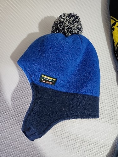 L.L. Bean Toddler Fleece Pom Hat 12-24M Blue Sherpa Trapper Winter Cozy Outdoor