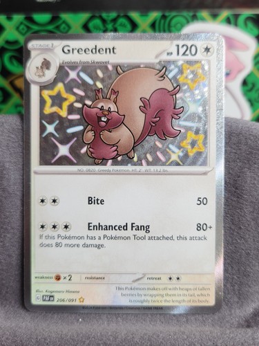 Pokemon Greedent 206/091 SV: Paldean Fates Shiny Rare Holo NM