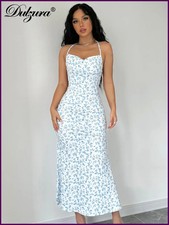 Sleeveless Halter Backless Lace Up Floral Print Midi Dress Women’S Sexy