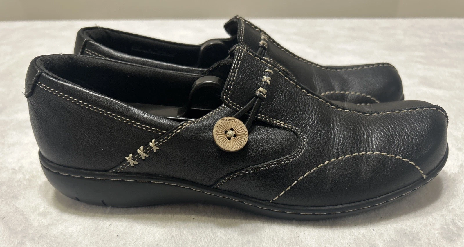 Scarpe Clarks Bendables donna 9 M nere mocassino senza lacci mocassino pelle zeppa