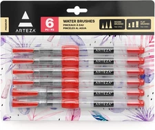 Arteza Water Brush Pens, Set of 6, with 1 Count (Pack 6), Multicolor 