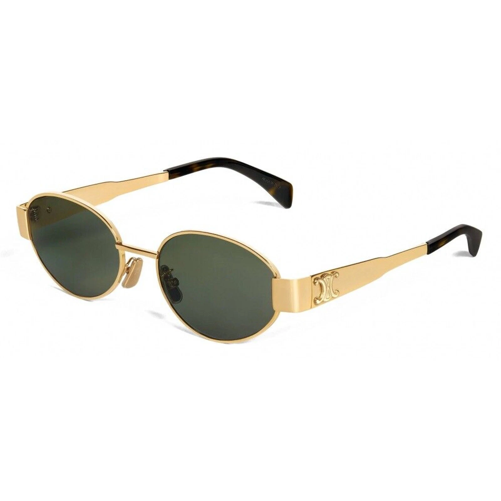 Celine — Celine CL40235U 30N Triomphe Metal Oval Sunglasses Gold Green Lens AUTHENTIC