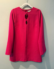 Zara Women's Pink Solid Shift Mini Dress Bell Sleeve Keyhole Zip Back M