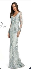 MAC DUGGAL 67539 Seamist Embellished V-Neck Illusion Long Sleeve Gown SZ 4 NWT