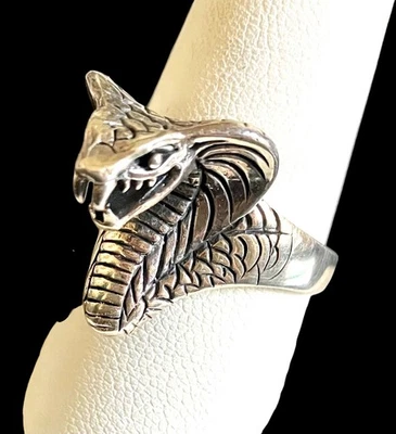 NEW 925 Sterling Silver King COBRA Snake 3-D Biker Goth Ring Size 10 - Image 1 of 4