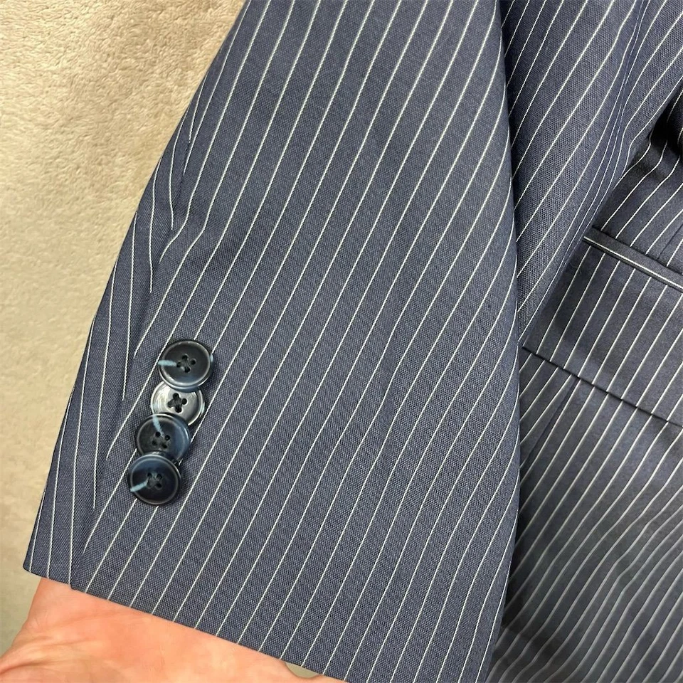 Blazer Sean John Para Hombre Doble Pecho Azul Talla 44L Rayas Formal Foto 3 de 4