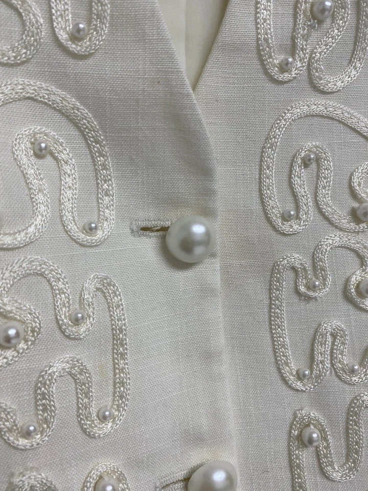 Blazer Formal Mujer Karen Scott Vintage Beige Perlas Bordado Talla 14 Foto 3 de 4