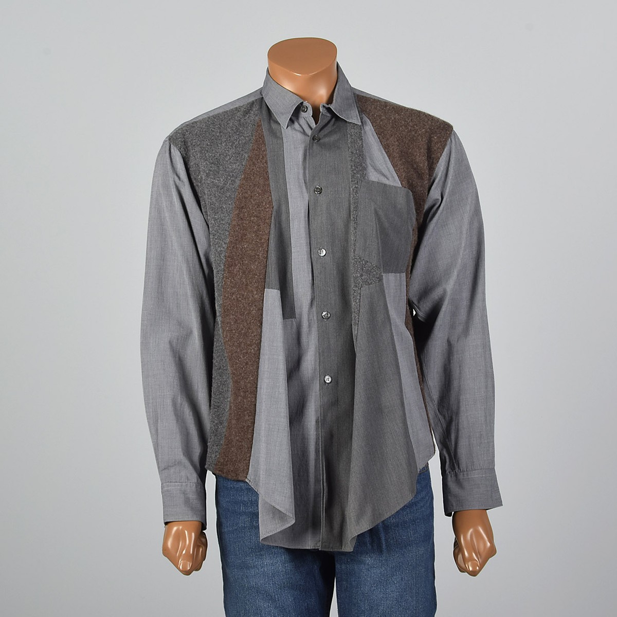 XXL 2000s Mens Patchwork Swing Shirt Comme des Garcons Grey