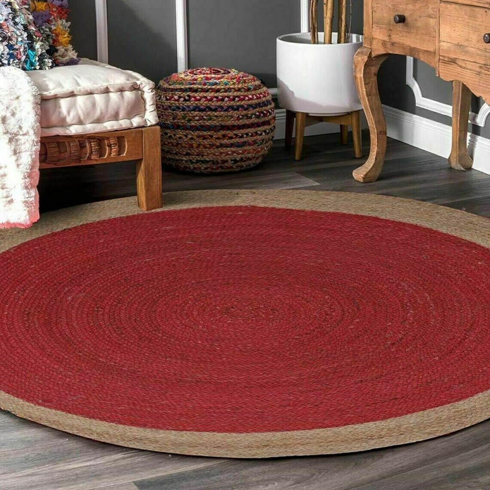 Jute Rugs for Living Room Natural Border Hand Braided Round Area Rug ...