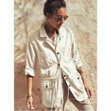 Faherty Larkspur White Linen Cotton Utility Jacket In White // L