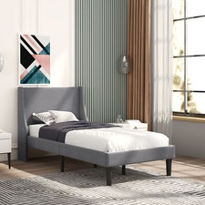 3ft Single Bed Upholstered Platform Bed Frame For Adults, Kids, Teenagers Grey