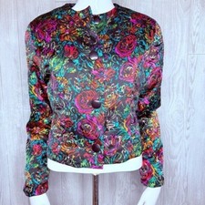Vintage 80s floral button front jacket / blazer jacket with big buttons retro m