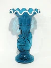 Fenton Turquoise Hand Torch Snow Crest Vase
