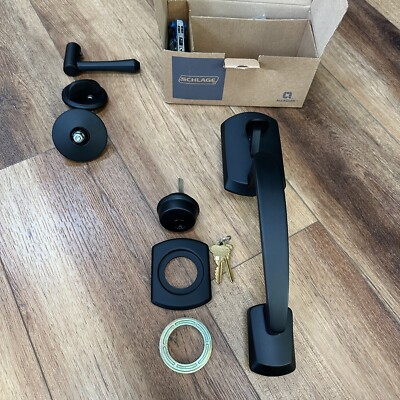 Schlage Custom Greenwich Matte Black Single Cylinder Door Handleset Dempsey New