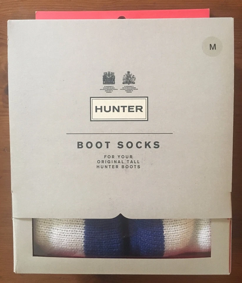 Hunter оригинальный высокий усы загрузки носки в синий/белый, Sz:M новый с Ярлыками/в коробке - Изображение 4 из 4